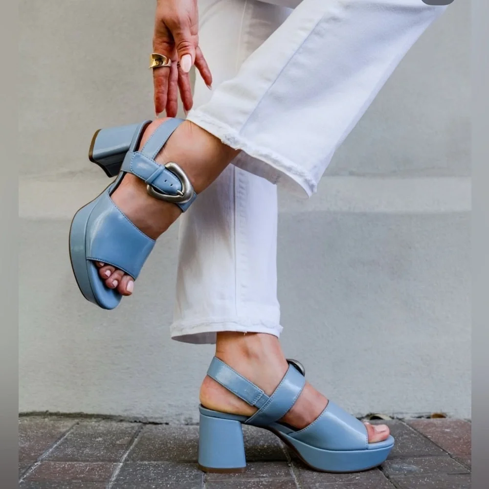 AEROSOLES Light Blue Heeled Sandals - Picture 1 of 5